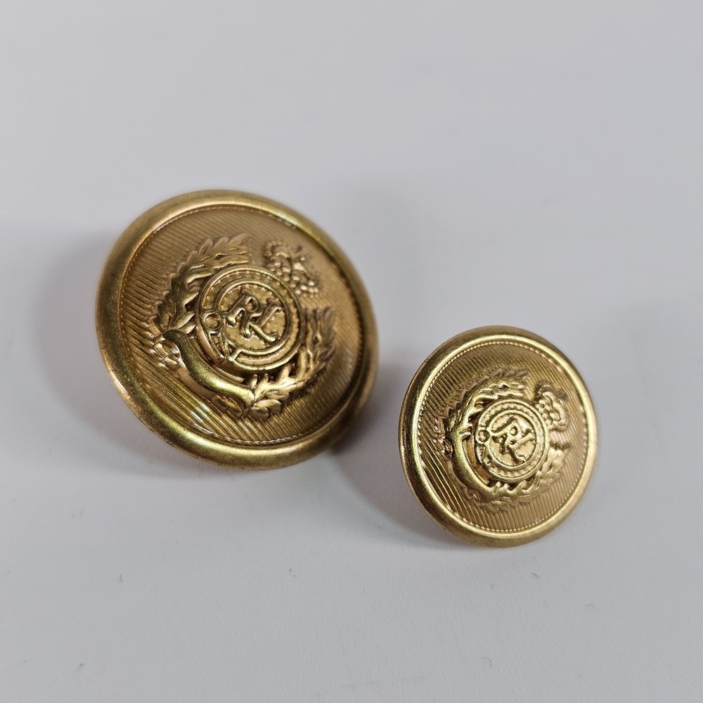 Vtg Ralph Lauren RL Gold Metal Replacement Buttons Chest & Cuff Navy Wool Cloth